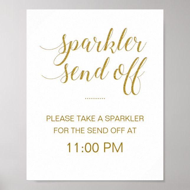 Póster Elegante Boda de oro Sparkler Despedir Rótulo (Frente)