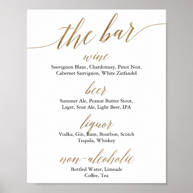Póster Elegante Boda de Oro y Caligrafía Negra El Bar (Frente)