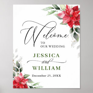 Póster Elegante Boda de Poinsettia Roja Eucalyptus