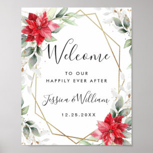Póster Elegante Boda de Poinsettia Roja Eucalyptus