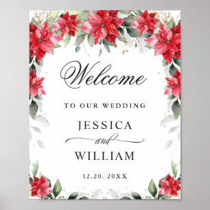 Póster Elegante Boda de Poinsettia Roja Eucalyptus