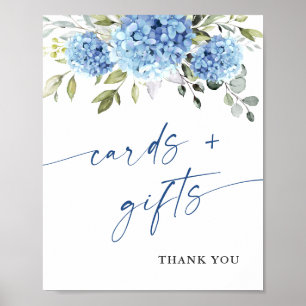 Póster Elegante Boda de tarjetas de hidrangea azul y rega