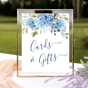 Póster Elegante Boda de tarjetas de hidrangea azul y rega