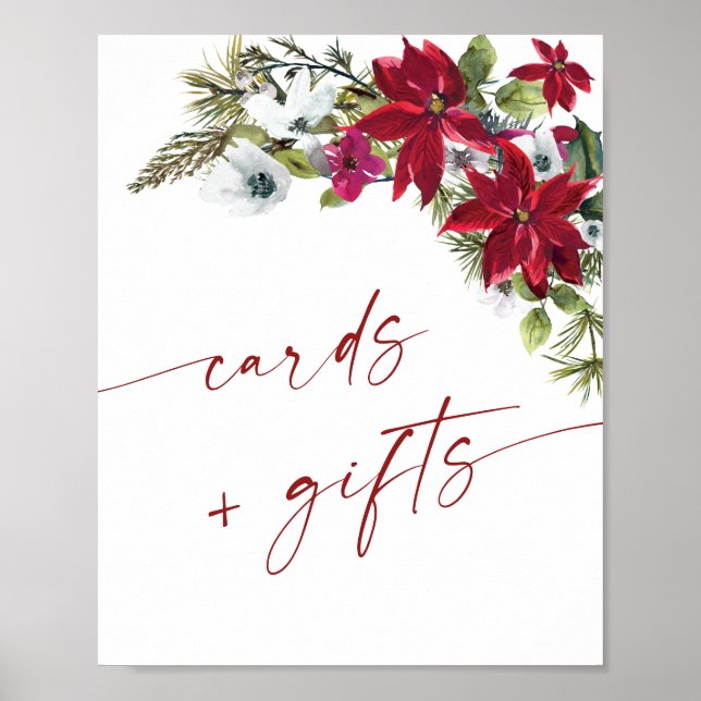 Póster Elegante Boda de Tarjetas y Regalos de Poinsettia  (Frente)