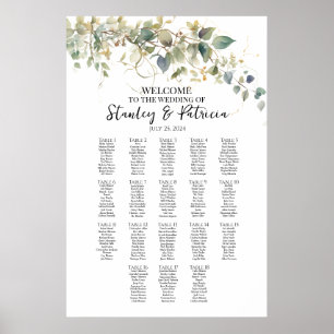 Póster Elegante boda de vegetación carta de asientos 18 m
