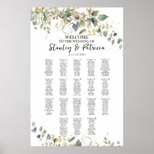 Póster Elegante boda de vegetación carta de asientos 18 m