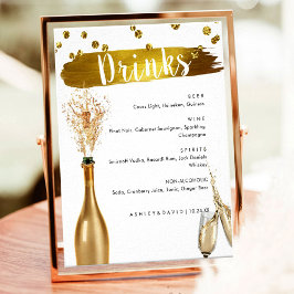 Póster Elegante Boda dorado Bebidas Rótulo bar