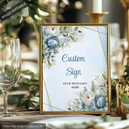 Póster Elegante Boda Dusty Blue Floral DIY Rótulo Persona
