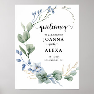 Póster Elegante Boda Dusty Blue Greenerenery Suministros