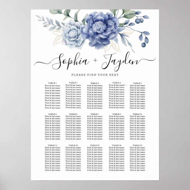 Póster Elegante Boda Dusty Blue Greenerenery Suministros (Frente)