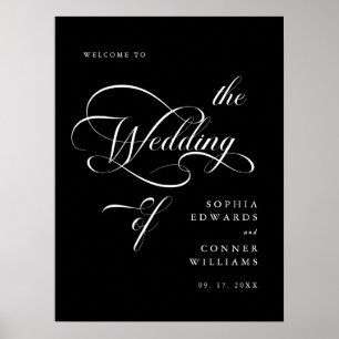 Póster Elegante Boda elegante signo de bienvenida negro