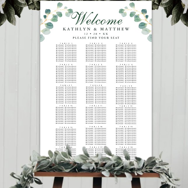 Póster Elegante Boda Eucalyptus 18 asientos de mesa (Subido por el creador)