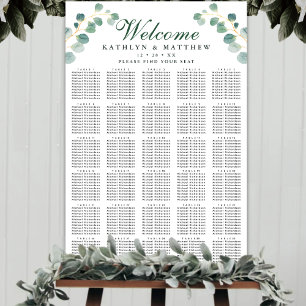 Póster Elegante Boda Eucalyptus 30 Asientos de Mesa