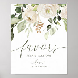 Póster Elegante Boda Favorece Rótulo Verde Foliage Blanco