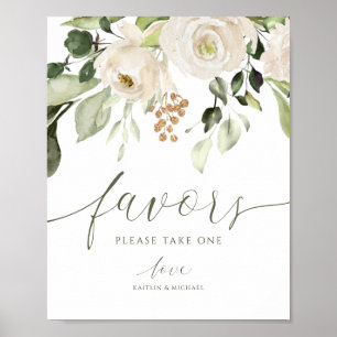 Póster Elegante Boda Favorece Rótulo Verde Foliage Blanco