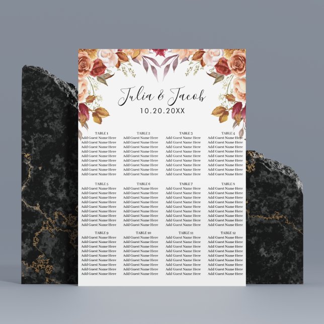 Póster Elegante Boda floral de acuarela de otoño (Elegant Autumn Watercolor Floral Wedding Party Supplies)