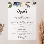 Póster Elegante Boda floral de invierno Rótulo de menú de<br><div class="desc">Este elegante menú de bodas florales de invierno es perfecto para un boda moderno. El diseño se compone de bonitos azules oscuros pintados a mano,  azules,  marinos,  rosados,  ondulados,  flores doradas y follaje verde,  repartidos en elegantes ramos.</div>