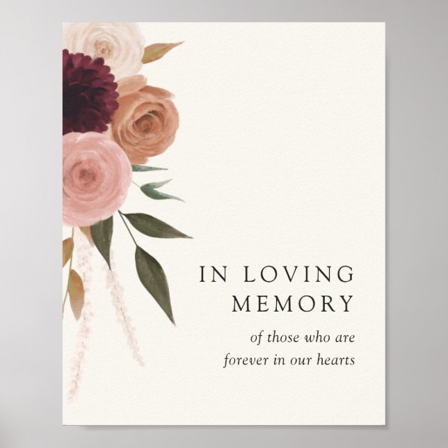 Póster Elegante Boda Floral De Pluma En El Rótulo De Memo (Frente)