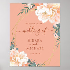 Póster Elegante Boda Floral de Terracota Gold Peach de Ru