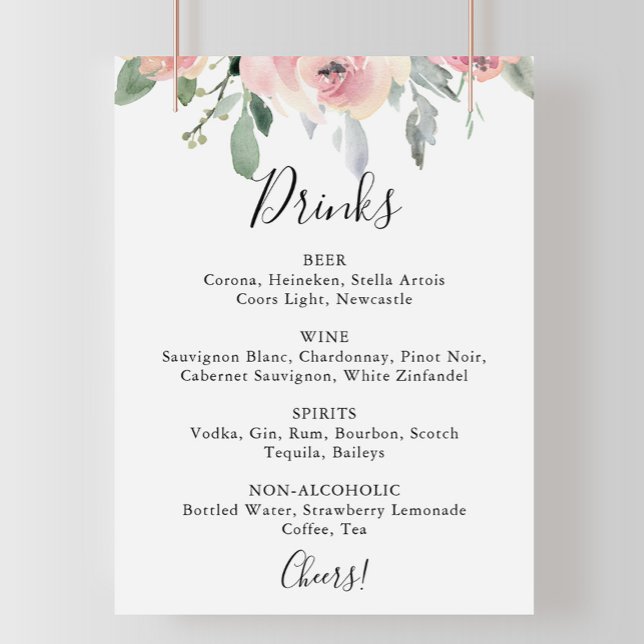 Póster Elegante Boda floral rosa Rubor Rótulo de menú de  (Subido por el creador)