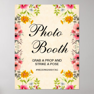 Póster Elegante Boda floral Rótulo de la cabina fotográfi
