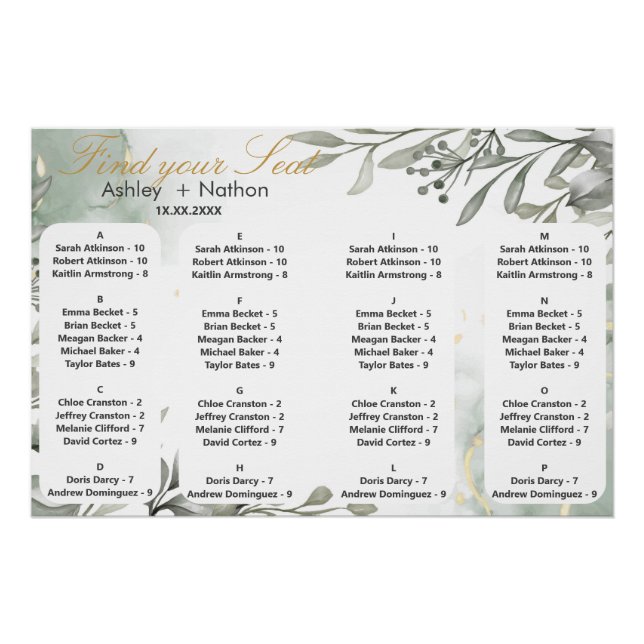 Póster Elegante Boda floral y acuarela de frutas (Anverso)