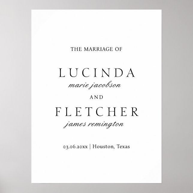 Póster Elegante Boda formal mínimo formal (Frente)