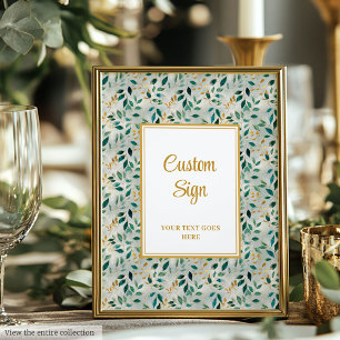 Póster Elegante Boda Hunter Green Gold Greenery Personali