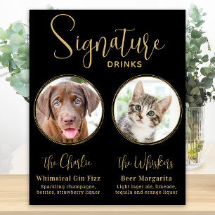 Póster Elegante Boda Mascota de oro negro Bebidas con fir