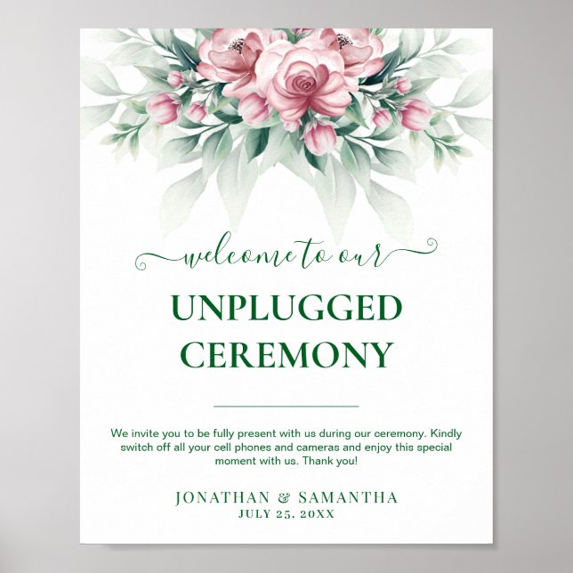 Póster Elegante Boda Moderna Pink Greenarry (Frente)