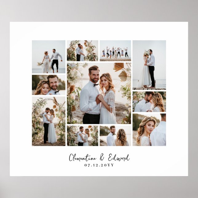 Póster Elegante boda moderno de collage de fotos mínimo (Frente)
