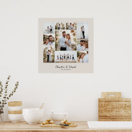 Póster Elegante boda moderno de collage de fotos mínimo