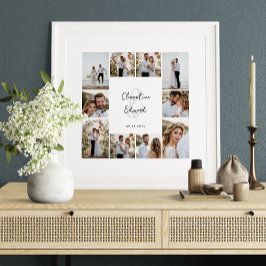Póster Elegante boda moderno de collage de fotos mínimo