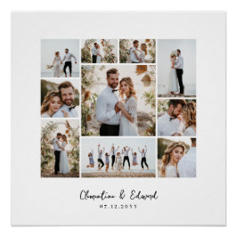 Póster Elegante boda moderno de collage de fotos mínimo