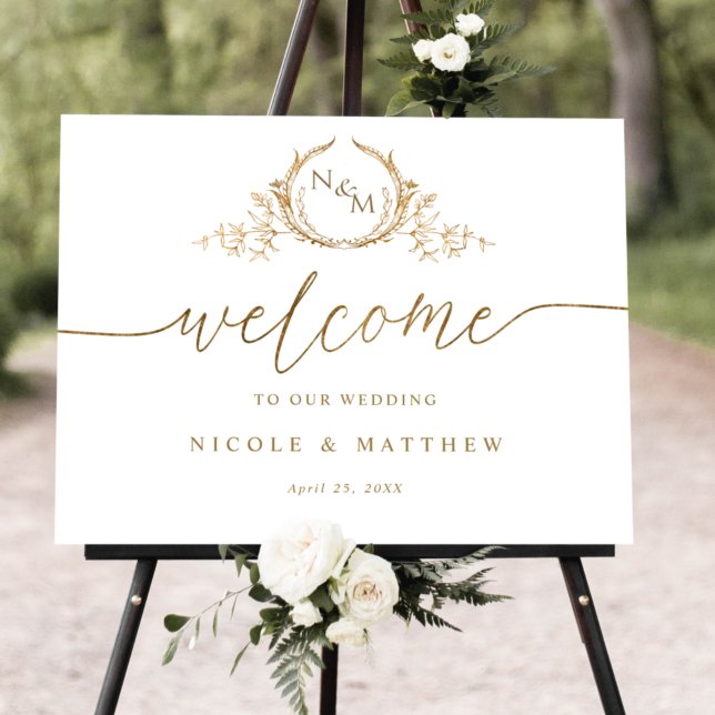 Póster Elegante Boda Monograma signo de bienvenida en oro (Subido por el creador)