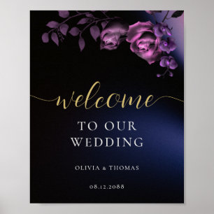 Póster Elegante Boda Moody Black Purple Floral