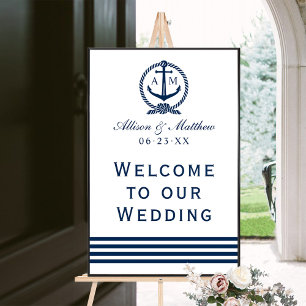 Póster Elegante Boda náutico bienvenida en Monograma