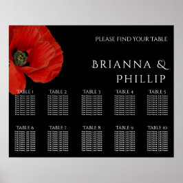 Póster Elegante Boda negro 10 Tabla de asientos