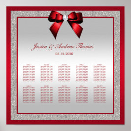 Póster Elegante Boda Purpurina rojo y plateado