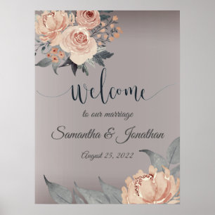 Póster Elegante Boda romántico plateado rosado floral
