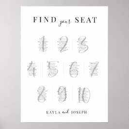 Póster Elegante Boda simple 10 Rótulo de la tabla de asie