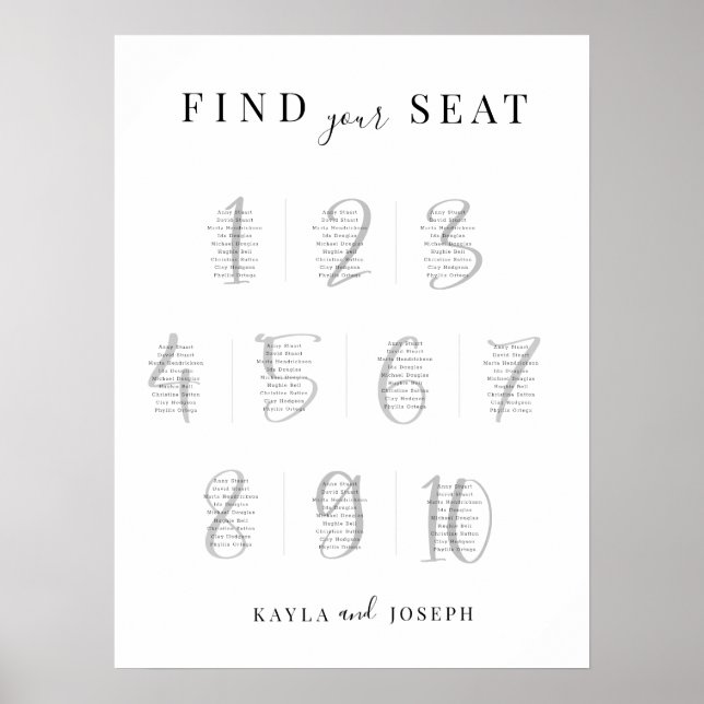 Póster Elegante Boda simple 10 Rótulo de la tabla de asie (Frente)