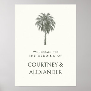 Póster Elegante Boda tropical de palmeras de época