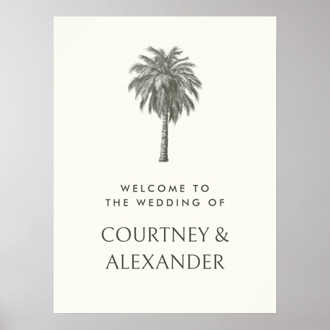 Póster Elegante Boda tropical de palmeras de época (Frente)
