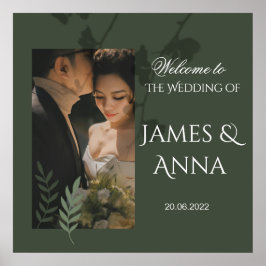 Póster Elegante boda verde oliva personalizable 