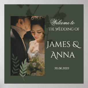 Póster Elegante boda verde oliva personalizable