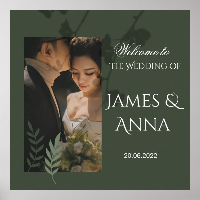 Póster Elegante boda verde oliva personalizable  (Frente)