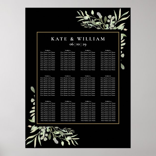 Póster Elegante Boda Verde Sello de Oro Negro (Frente)