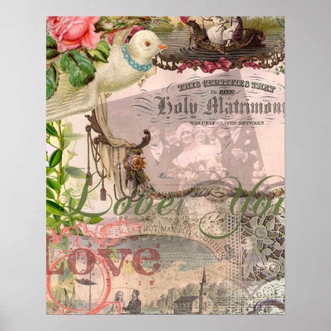 Póster Elegante Boda Vintage Matrimonio Antiguo Vintage (Frente)