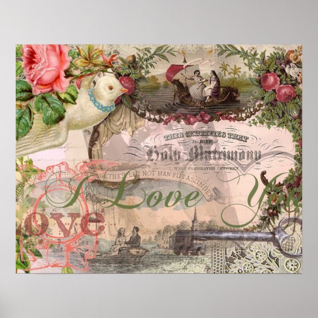 Póster Elegante Boda Vintage Matrimonio Antiguo Vintage (Frente)